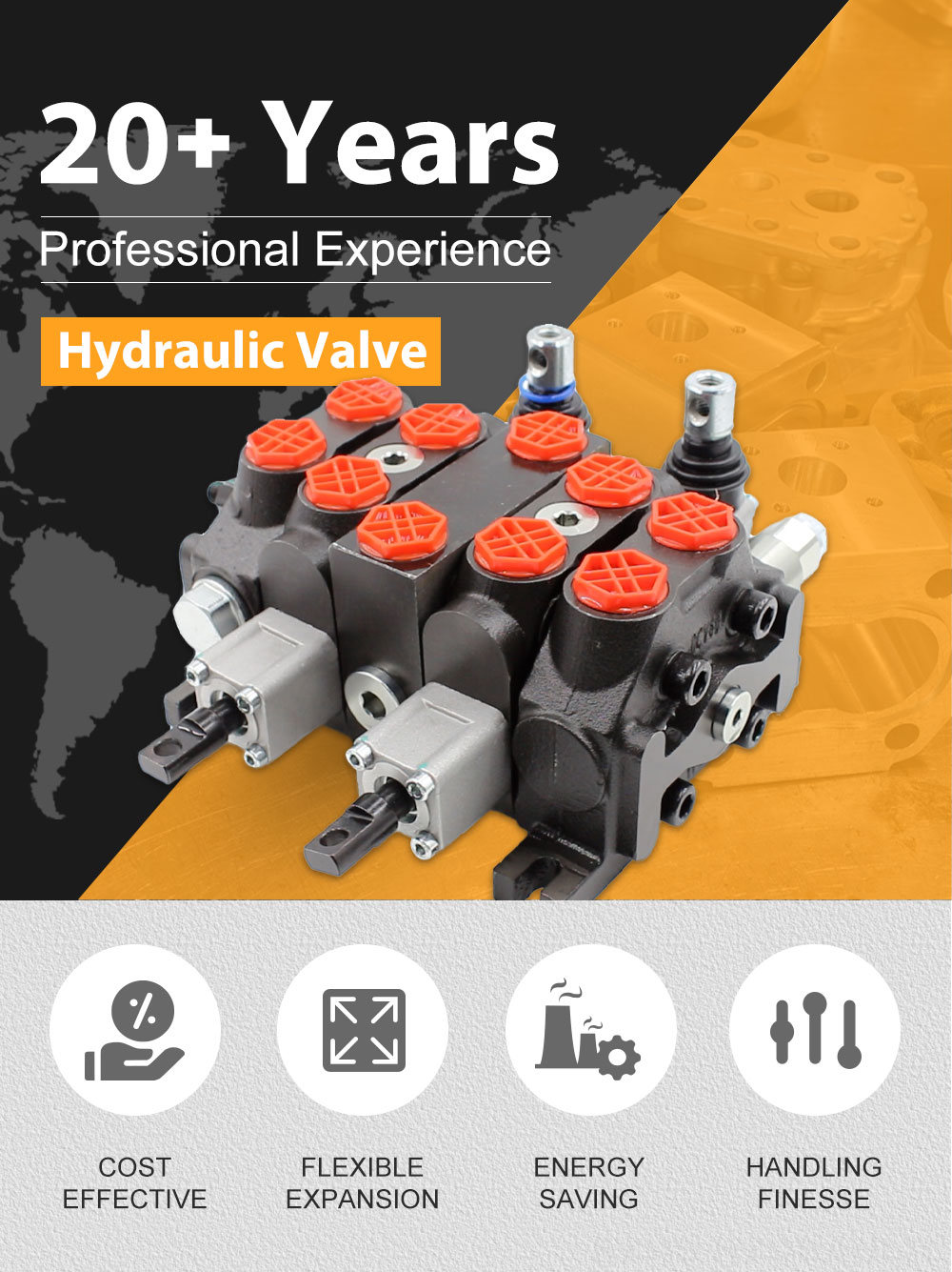 4 Way Hydraulic Control Valve Industrial Hydraulic Valves: DCV60 Double Control Sectional Valve detailed image